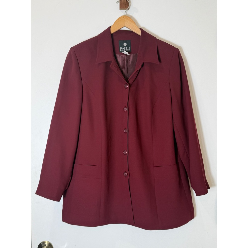 Maggie Barnes Vtg Burgundy Blazer Button Front Wine Polyester 16W Professional